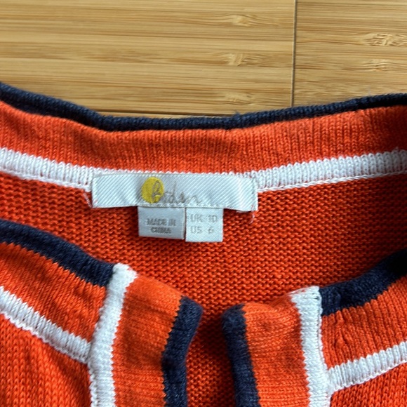Boden open cardigan, orange, navy and white, size 6 - Picture 2 of 3